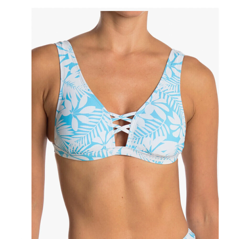 VYB Swimwear Tropical Strap Halter And Bottom Blue White Floral Size M